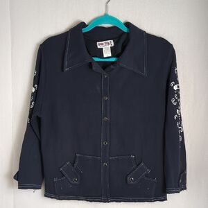 Black Graphic Cotton Knit Jacket Med